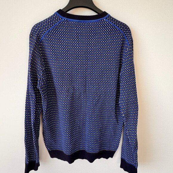 Ted Baker Blue Geometric Checks Wool Blend Crewneck Sweater - Picture 5 of 9